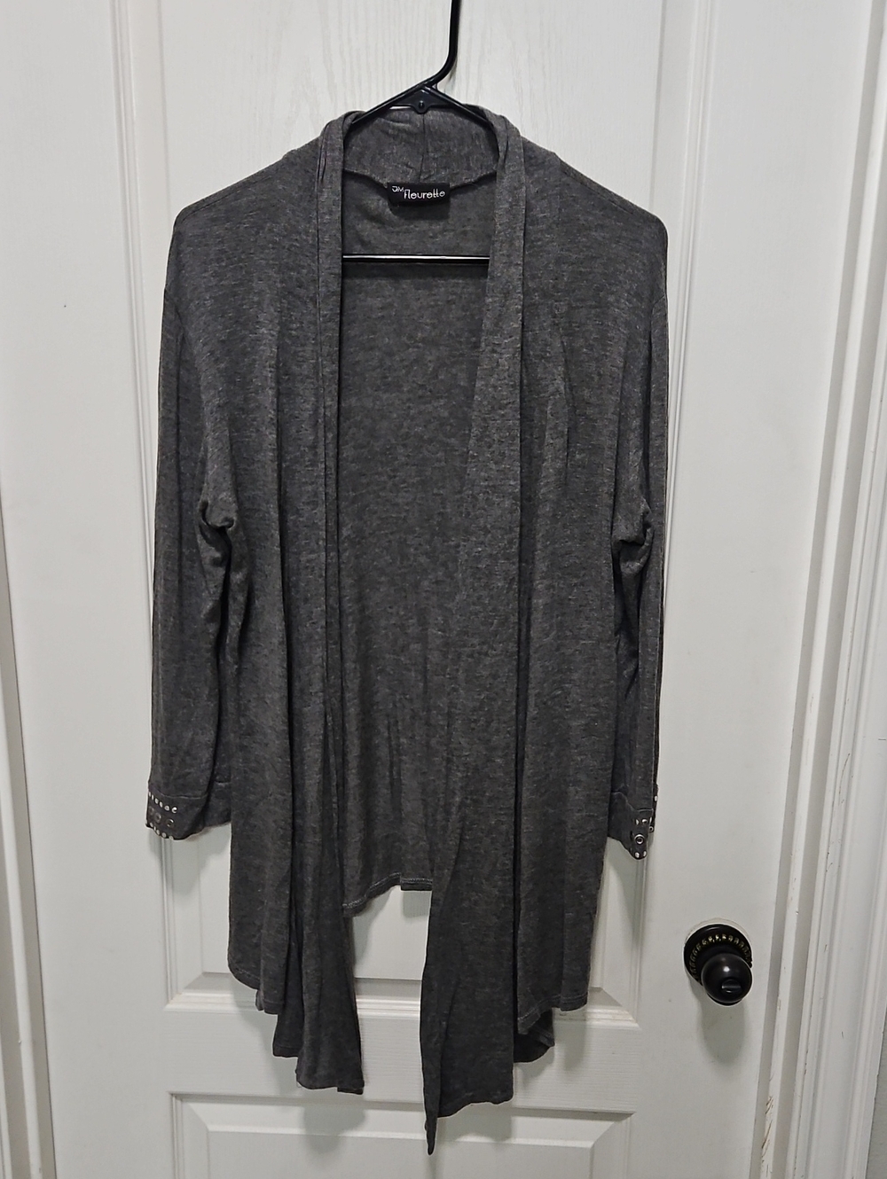 Open-Front Dark Gray Women's Drape Cardigan with Stud Cuff